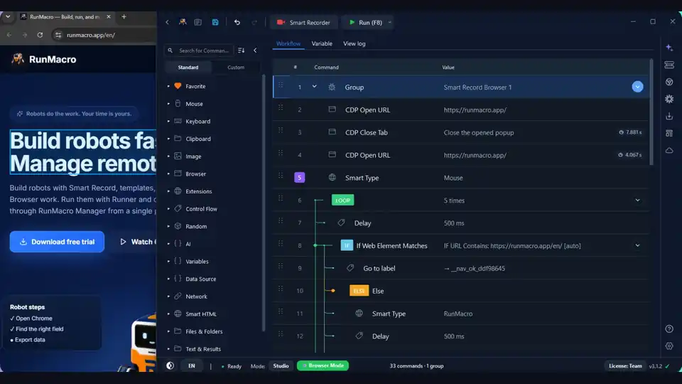 RunMacro Desktop Automation vs Browser Automation comparison modes