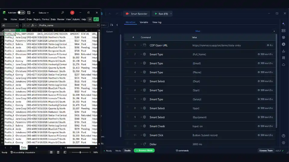 Automate data entry from Excel spreadsheets with RunMacro
