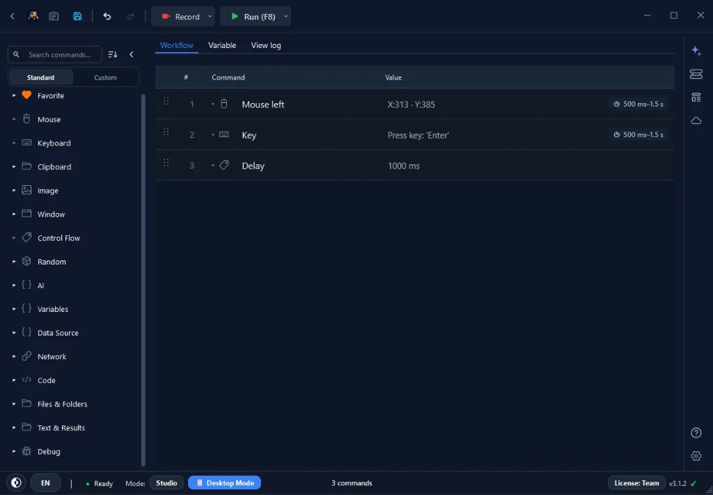 Figure 1: Recording mouse clicks and key presses in RunMacro Desktop Mode.