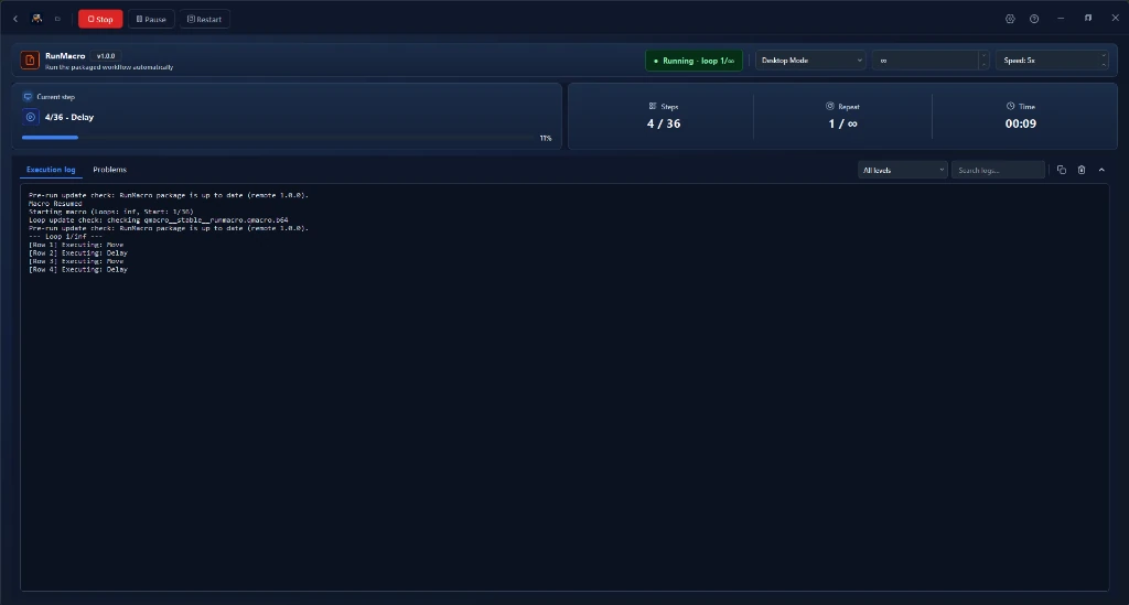 Figure 2: Runner Mode executing high-speed automated clicks in an infinite loop.