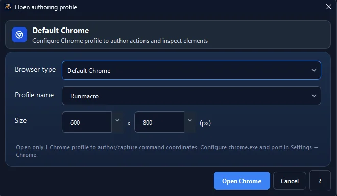 Figure 3: Configuring a dedicated background Chrome profile and custom window dimensions for seamless multi-tasking while gaming.