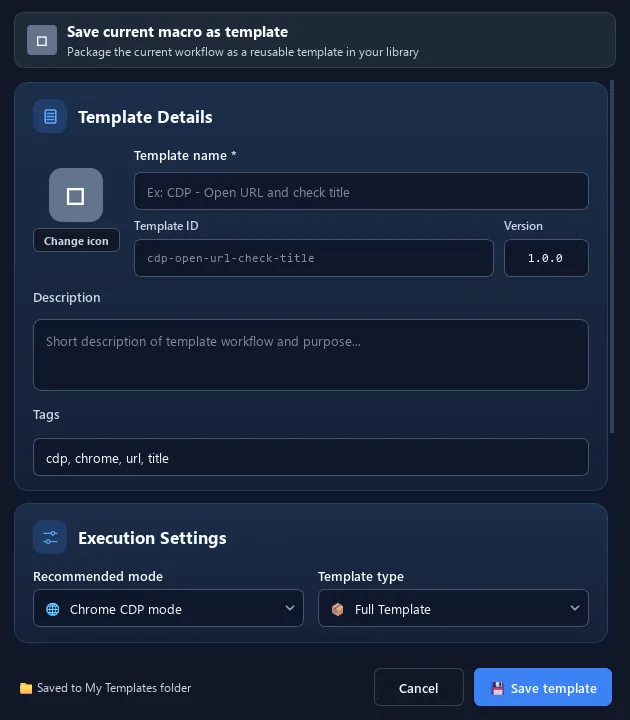 RunMacro Suggest as Built-in feature configuration interface (Dark Mode)
