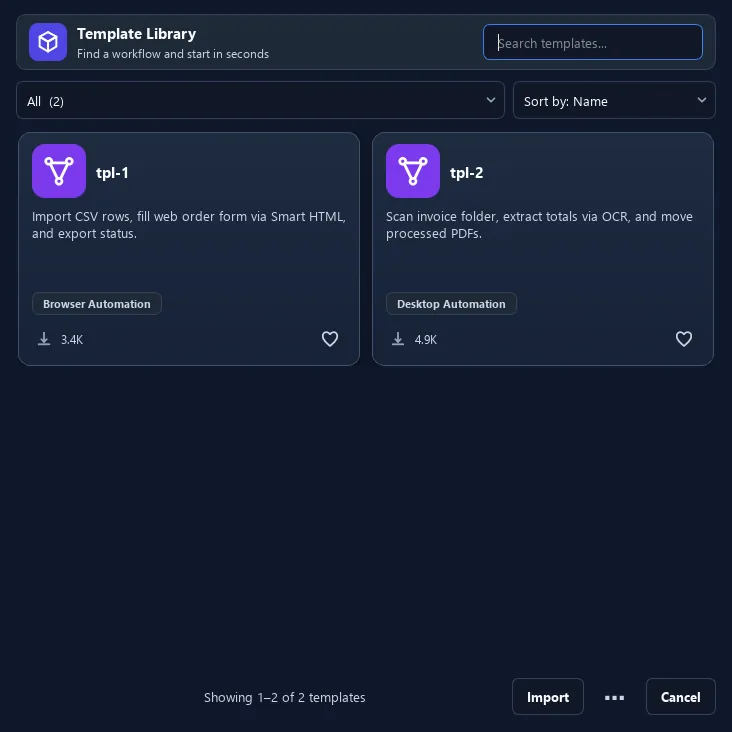 RunMacro Team Template Cloud feature configuration interface (Dark Mode)