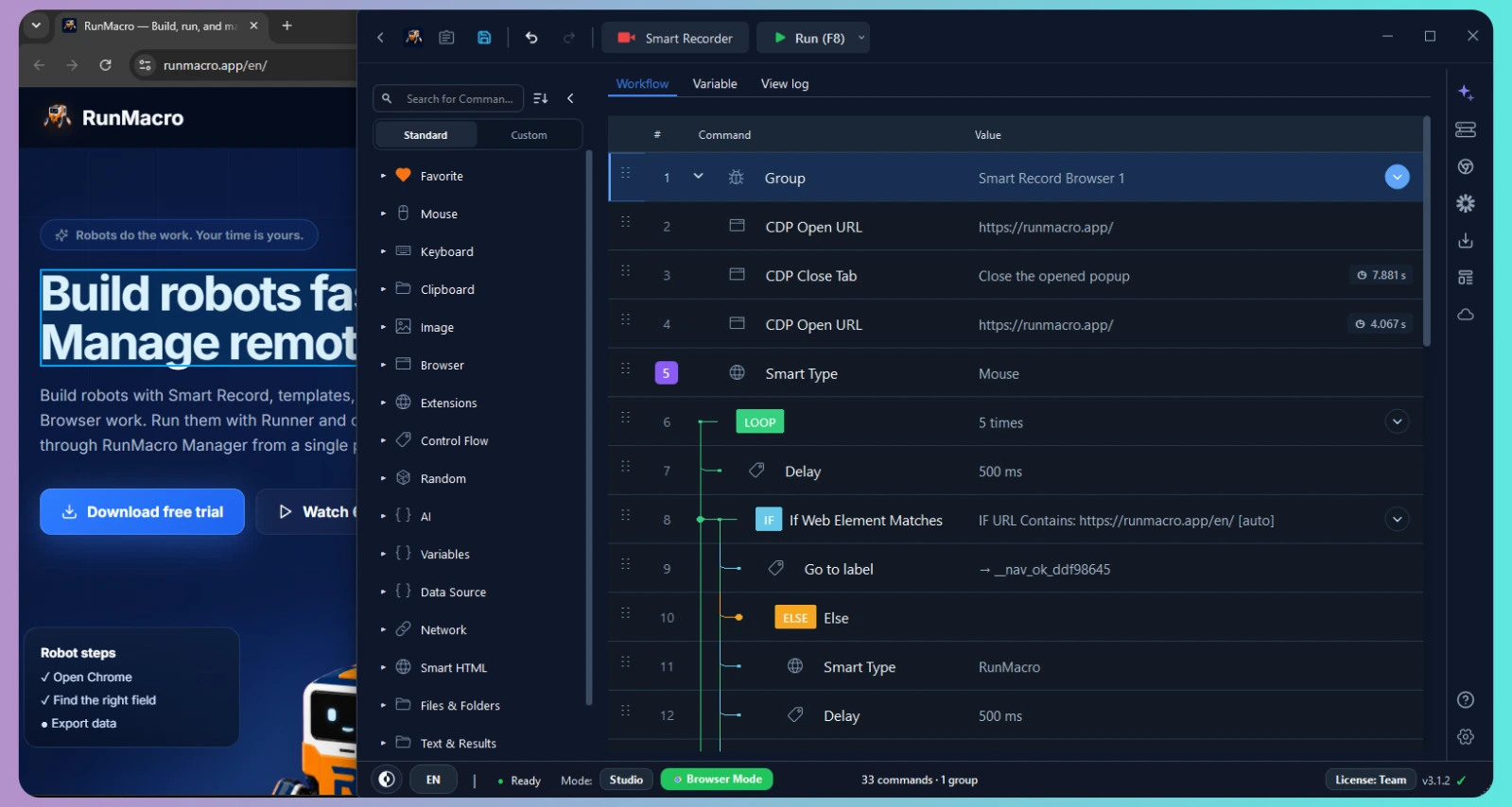 RunMacro Browser Mode selecting HTML elements on Chrome extension